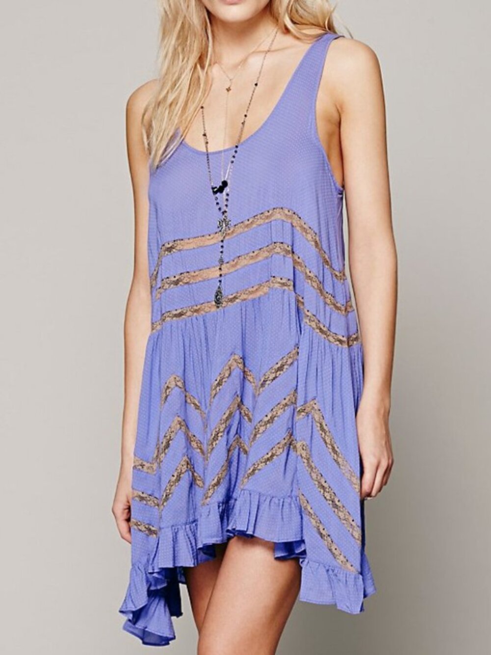 Free People Periwinkle Purple Trapeze Lace Mini Slip Dress Rare